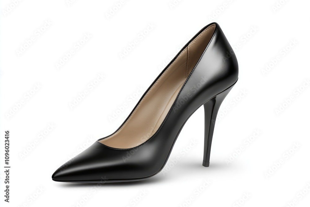 Black High Heels Worn by a Woman Isolated on a White Background Black High Heels Worn by a Woman Isolated on a White Background