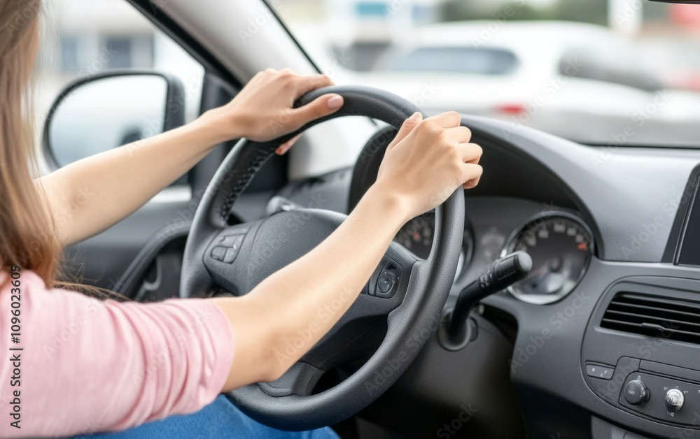 Car drivers keep their hands on the wheel, road trips, highway driving Car drivers keep their hands on the wheel, road trips, highway driving