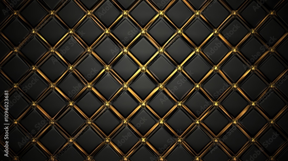 Fototapeta premium Black Background with Golden Net Lines and Squares - A Dark, Elegant, and Luxury Design