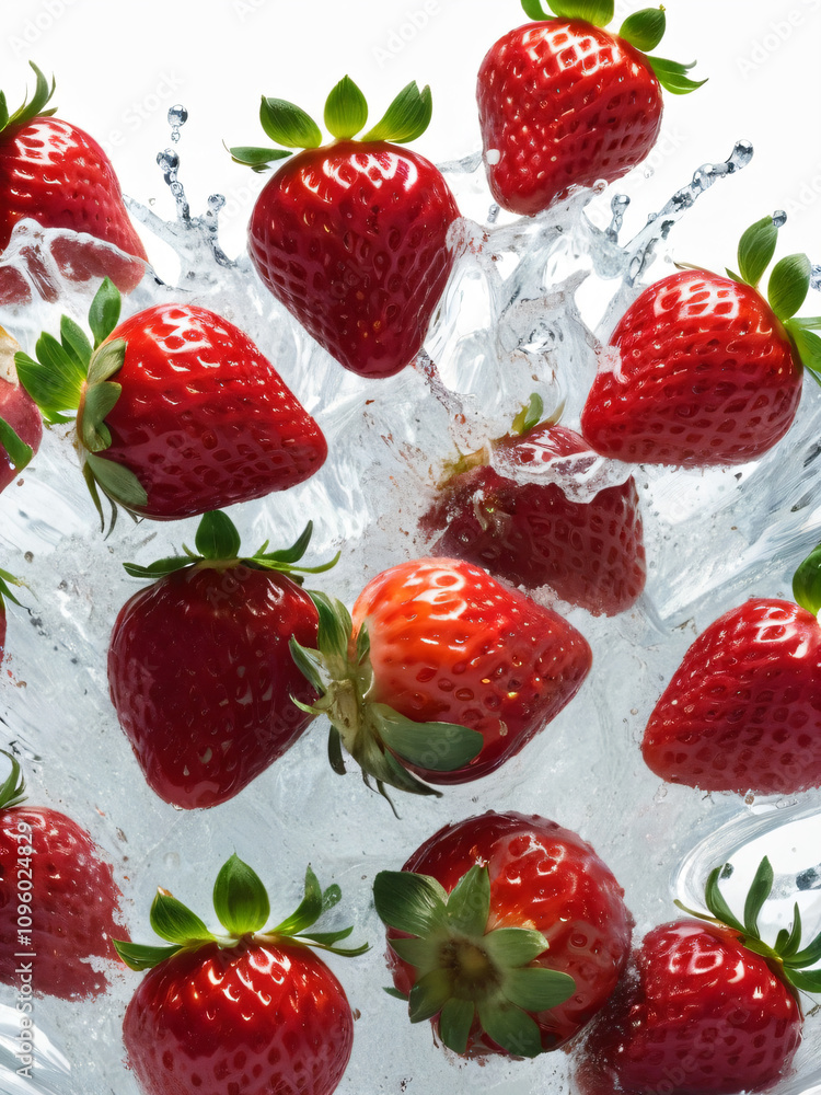 Juicy strawberries meet splashy encounter; a burst of freshness. Juicy strawberries meet splashy encounter; a burst of freshness.