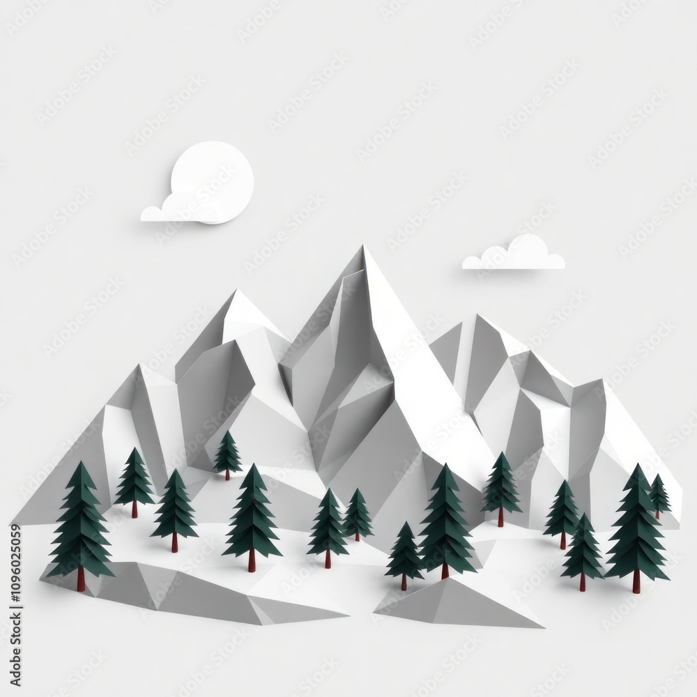 custom made wallpaper toronto digitalstylized mountain landscape created using a monochromatic color scheme in shades of gray. The composition features angular, geometric shapes that represent the mountains, giving them a modern.