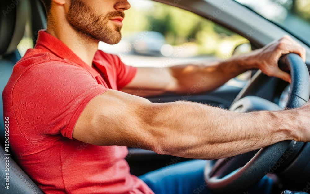 Car drivers keep their hands on the wheel, road trips, highway driving Car drivers keep their hands on the wheel, road trips, highway driving