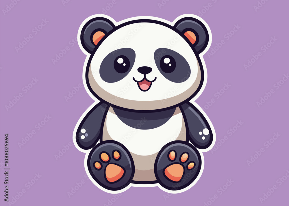 Naklejka premium An adorable panda sitting cutely, with a playful and inviting look.