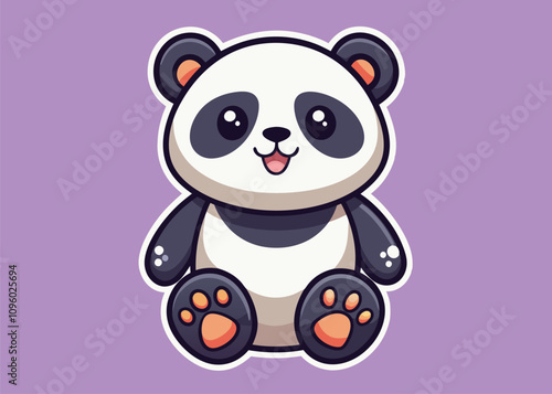An adorable panda sitting cutely, with a playful and inviting look.