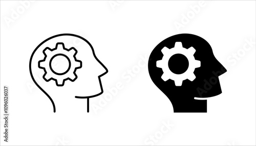 Human head with gear icon set. line concept of brainstorming process vector illustration on white background