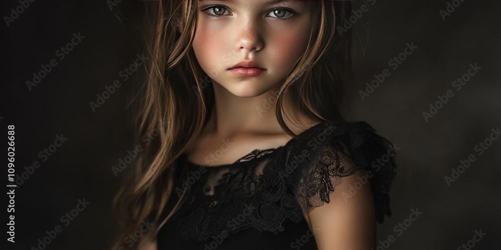 Close up portrait of a young girl in a black dress, showcasing the elegance and beauty of youth in the black dress, highlighting her features and style in this captivating image. Close up portrait of a young girl in a black dress, showcasing the elegance and beauty of youth in the black dress, highlighting her features and style in this captivating image.