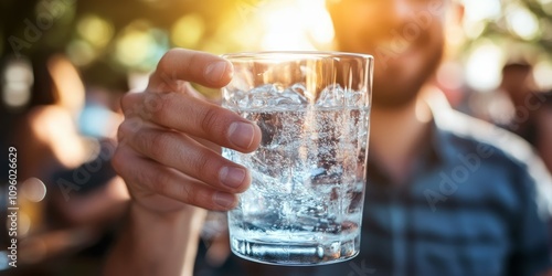 Designated driver enjoying a refreshing drink of water at a lively gathering, emphasizing the importance of the designated driver in promoting safety while socializing and having fun.
