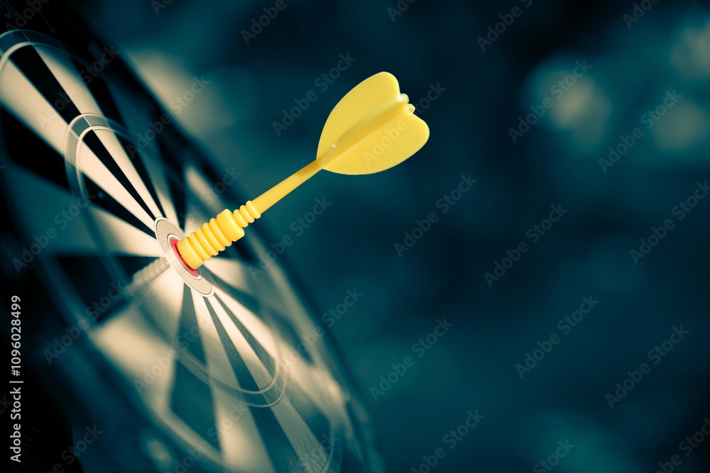 Bulls eye target goal or dartboard has dart arrow throw hitting center shooting for strategy organization management of financial business targeting planning to winner concept. Bulls eye target goal or dartboard has dart arrow throw hitting center shooting for strategy organization management of financial business targeting planning to winner concept.