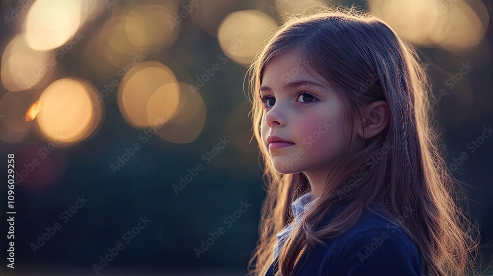 A schoolgirl stands in the twilight, backlit by gentle light, creating a soft bokeh effect. This enchanting schoolgirl image captures a serene atmosphere with ample copy space. A schoolgirl stands in the twilight, backlit by gentle light, creating a soft bokeh effect. This enchanting schoolgirl image captures a serene atmosphere with ample copy space.