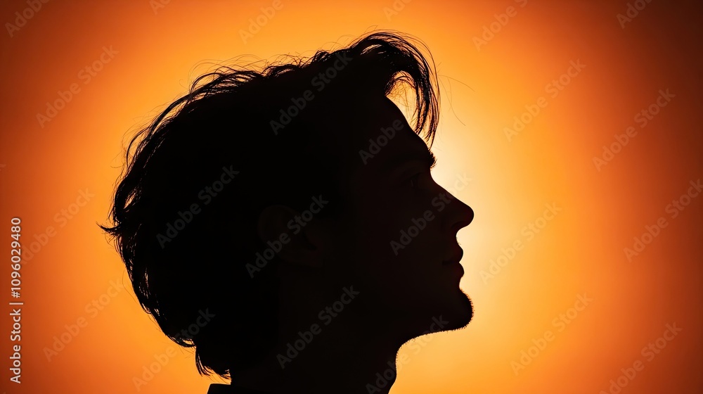 Silhouette of a man with a large profile against a bright background, highlighting the mans distinct features. The mans silhouette creates an impactful visual with ample copy space.
