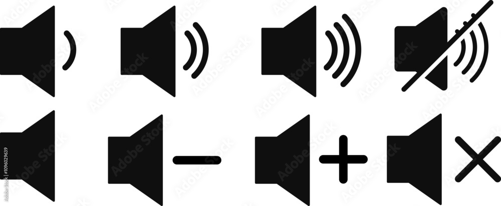 Volume speaker icon set. sound level. silent icon symbol. speaker icon symbol
Volume speaker icon set. sound level. silent icon symbol. speaker icon symbol