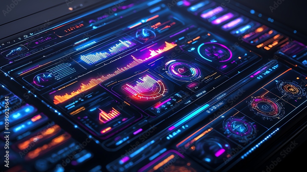 Futuristic digital dashboard with vibrant graphs Futuristic digital dashboard with vibrant graphs