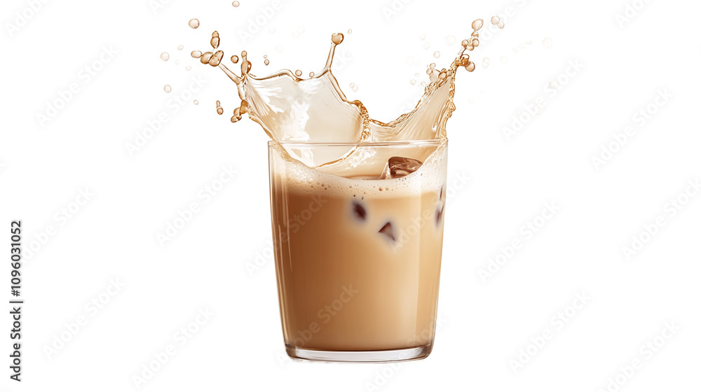 Dynamic Milk Tea Liquid Splash Captured on Transparent Background Dynamic Milk Tea Liquid Splash Captured on Transparent Background
