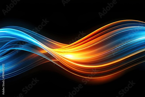 Vibrant Abstract Wave of Light in Blue and Orange - Modern Minimalist Poster with Copy Space for Dynamic Design and Artistic Expression