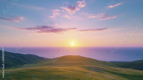 Long-Term Gain shown with a sunset over a horizon, expansive landscape, evoking deep reflection and tranquility.