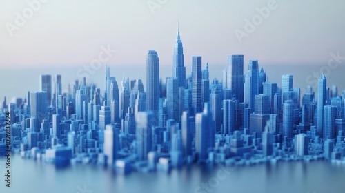 blue city skyline, city modeling, skyline of city, 3d model rendering, city landscape