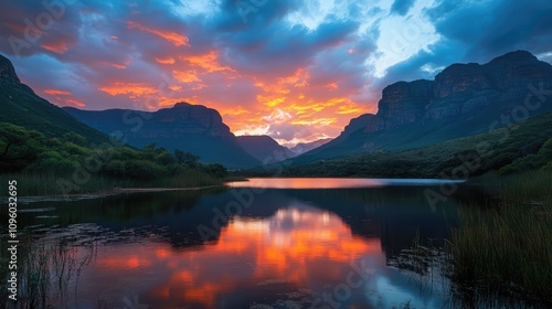 Stunning Sunset Over the Mountains and Lake with a Beautiful View