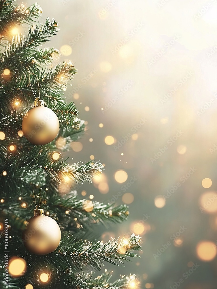 Christmas tree with golden baubles on bokeh background. Christmas tree with golden baubles on bokeh background.