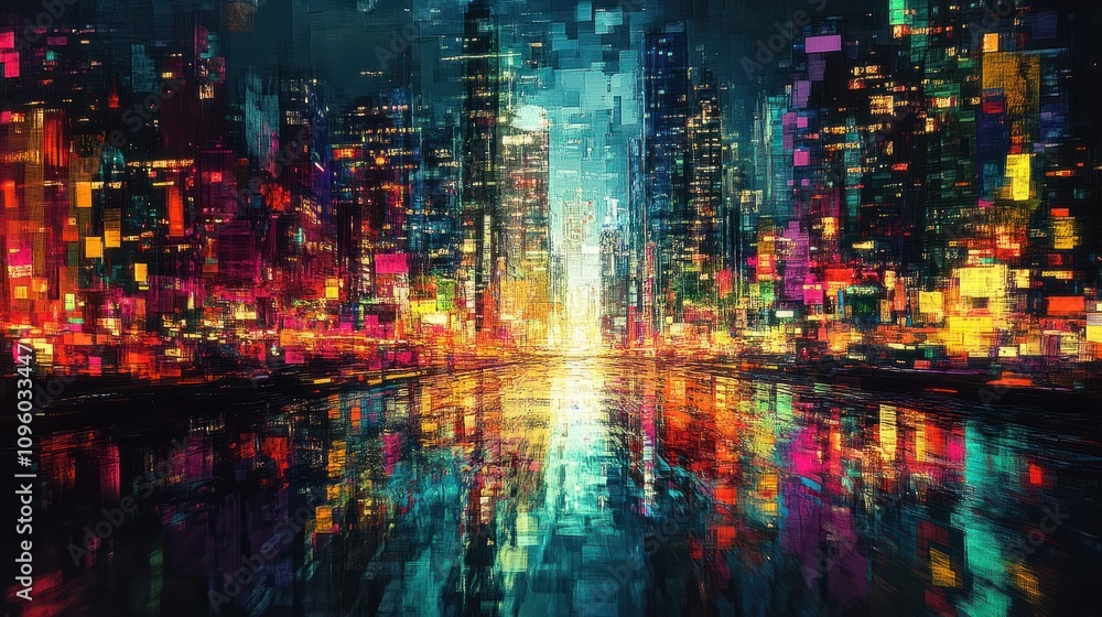 Fototapeta premium colorful art abstract night lights of a modern futuristic cityscape