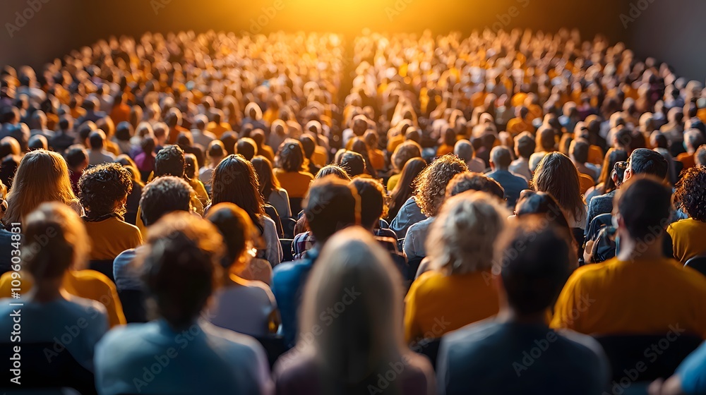 Obraz premium A Diverse Audience Immersed in an Engaging Open-Air Event Amidst a Golden Evening Glow. Creative Economy Concept