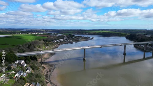 Aerial footage of The Cleddau Bridge over the River Cleddau in Pembrokeshire, Wales photo