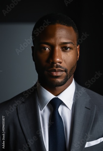 In a suit and white shirt black businessman portrait Ultra realistic Photorealistic hyperdetailed photography soft light head and shoulders portrait cover