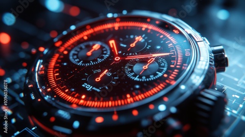 Wallpaper Mural A close-up of a futuristic watch with glowing red accents and intricate details. Torontodigital.ca