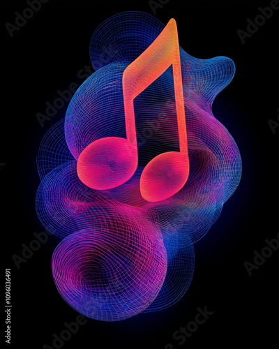 Vector illustration, logo for music, musical notes, graphics, 3d glowing notes