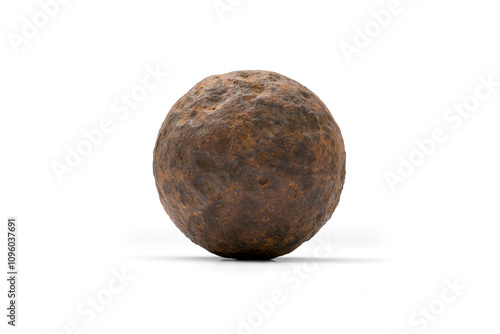 Authentic Rusty Civil War Cannonball Grape Shot Artifact with Textured Surface isolated with transparent shadow photo