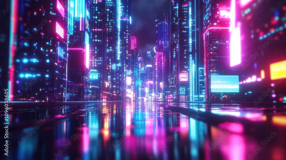 Futuristic cityscape: blurred neon lights in bokeh style - vibrant urban night background for modern designs and concepts Futuristic cityscape: blurred neon lights in bokeh style - vibrant urban night background for modern designs and concepts