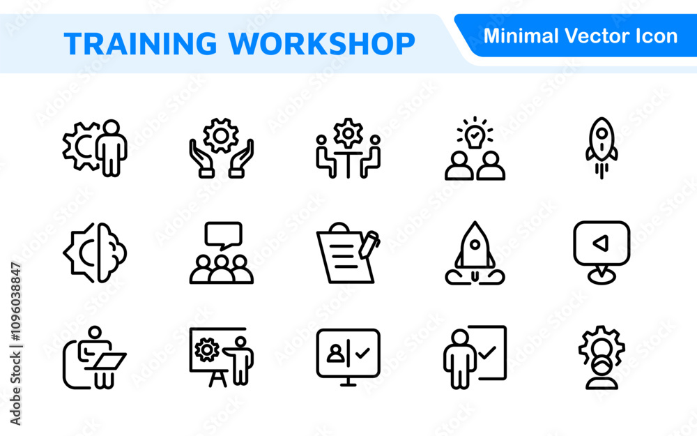Set of Workshop and Coaching line icons. Outline icon collection related to training, coaching, mentoring, education, meetings, conferences, and teamwork. Set of Workshop and Coaching line icons. Outline icon collection related to training, coaching, mentoring, education, meetings, conferences, and teamwork.