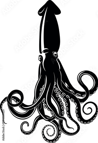 Squid Vector Black Silhouette Cricut Design for T-Shirt