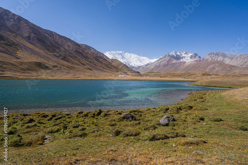 Photography Scenic landscape view of snowcapped Lenin Peak aka Ibn Sina peak in Trans Alay m