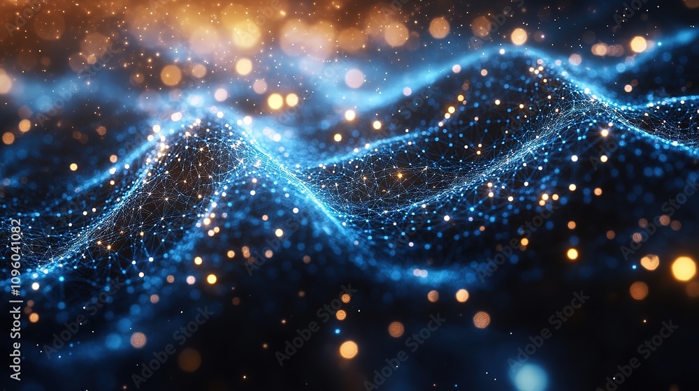 Abstract illustration featuring plexus blue geometrical shapes, representing connection and web concept, with digital communication and technology network background comprising moving lines & dots. 8k Abstract illustration featuring plexus blue geometrical shapes, representing connection and web concept, with digital communication and technology network background comprising moving lines & dots. 8k