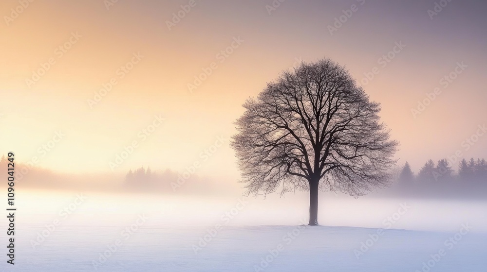 Singele bare tree in a winterlandscape Singele bare tree in a winterlandscape