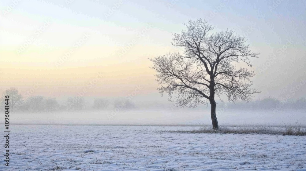 Singele bare tree in a winterlandscape Singele bare tree in a winterlandscape