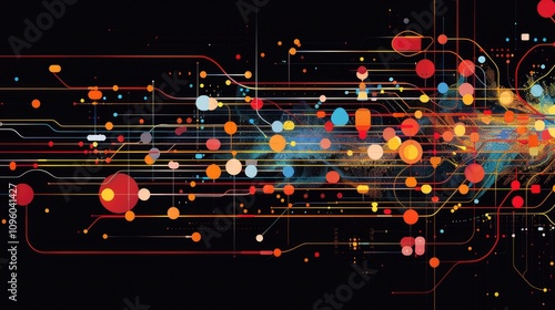 Explore a vibrant abstract data visualization featuring colorful circuits and dynamic patterns, ideal for technology and design projects that showcase innovation and creativity. photo