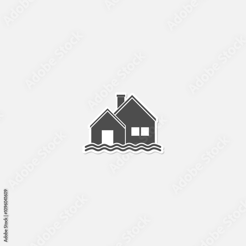 Flooded house icon sticker isolated on gray background