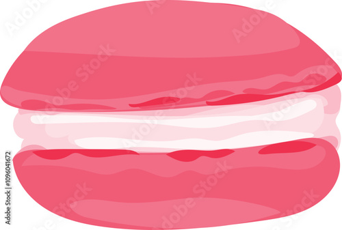 Strawberry macaron on white background. Vector illustration.