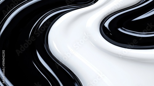 A black and white swirl of liquid on a black background