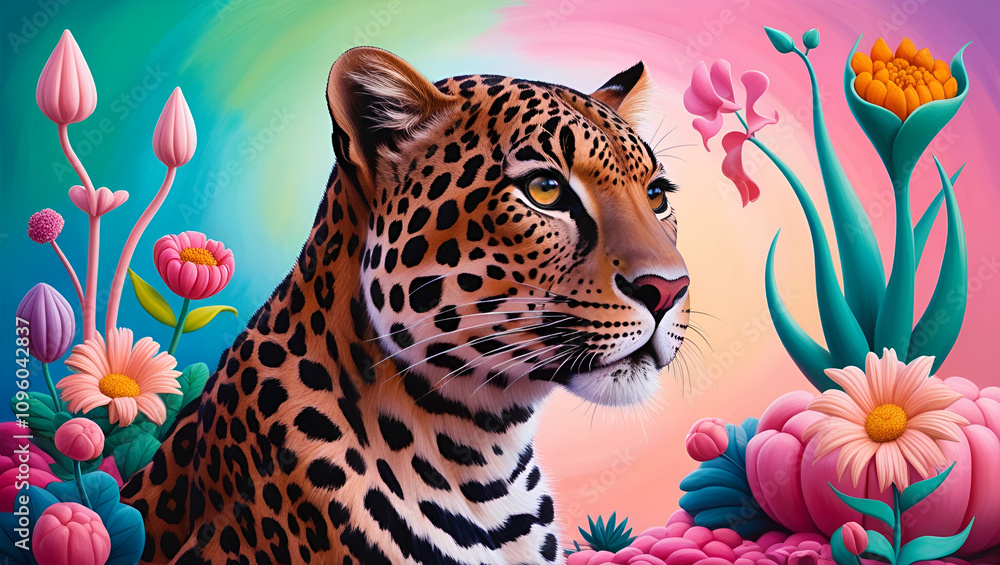 National Animals, Leopard on colorful Background, Arabian Leopard Day, World Wildlife Day, Generative Ai National Animals, Leopard on colorful Background, Arabian Leopard Day, World Wildlife Day, Generative Ai