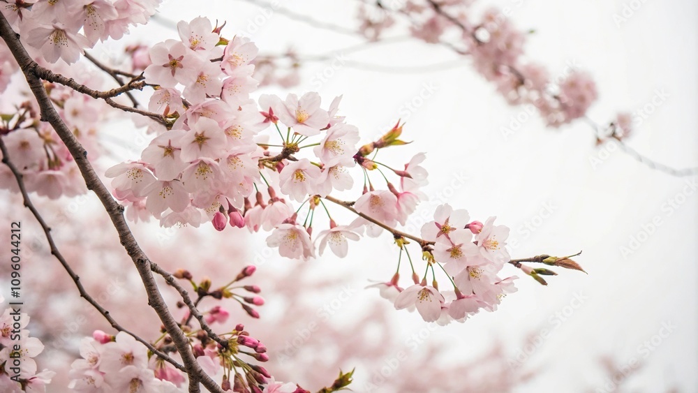Pastel pink cherry blossom branches surround a minimalist white background, pink cherry blossom, delicate arrangement, pastel pink flowers, minimalist decor, flower frame Pastel pink cherry blossom branches surround a minimalist white background, pink cherry blossom, delicate arrangement, pastel pink flowers, minimalist decor, flower frame