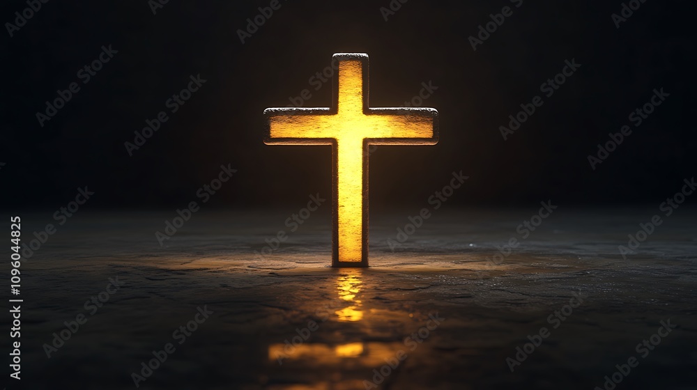 Radiant 3d cross standing tall in a tranquil environment image Radiant 3d cross standing tall in a tranquil environment image