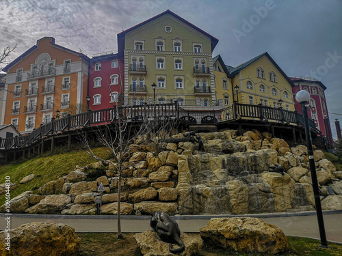 Bright multicolored buildings in city Ryazan, Russia  photo