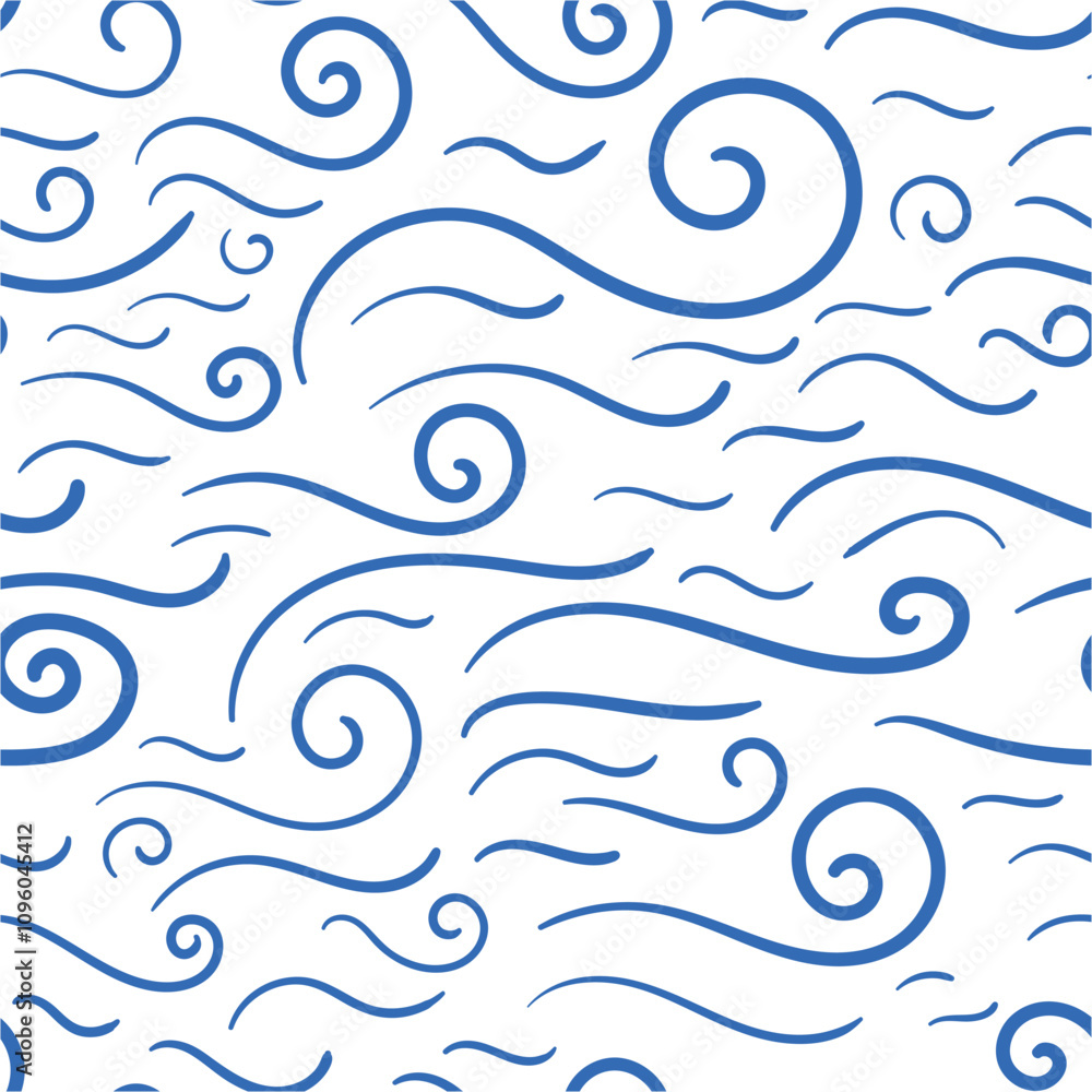 Fototapeta premium Seamless pattern waves. Abstract swirly design for backdrops with sea, rivers or water. Repeating texture. Figures for textiles. Print for the cover of the book, postcards, t-shirts. Surface design.