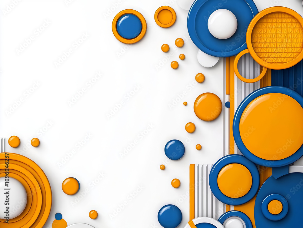 Obraz premium Modern abstract design featuring vibrant orange, blue, and white circular shapes. This geometric composition creates dynamic visual impact, perfect for contemporary art lovers