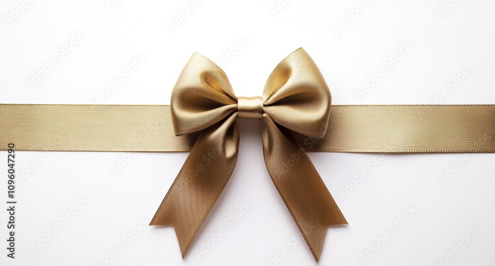 Elegant Gold Satin Bow with Ribbon Isolated on White Background for Gift Wrapping and Decorative Purposes in Celebratory Events and Special Occasions