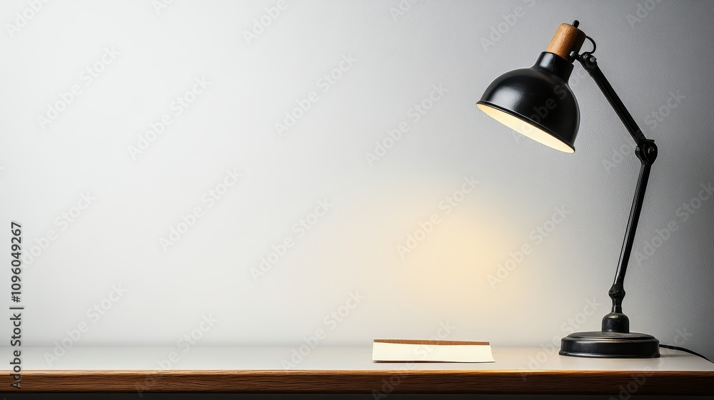 Minimalist Desk Lamp with Soft Light on a Clean Surface Minimalist Desk Lamp with Soft Light on a Clean Surface