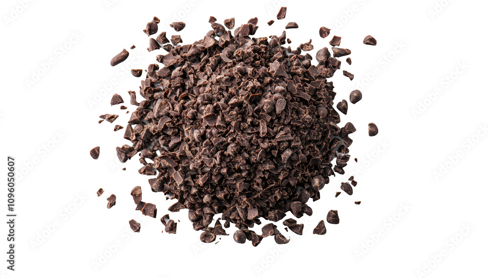 Finely milled dark chocolate in top-down isolation on white. Finely milled dark chocolate in top-down isolation on white.