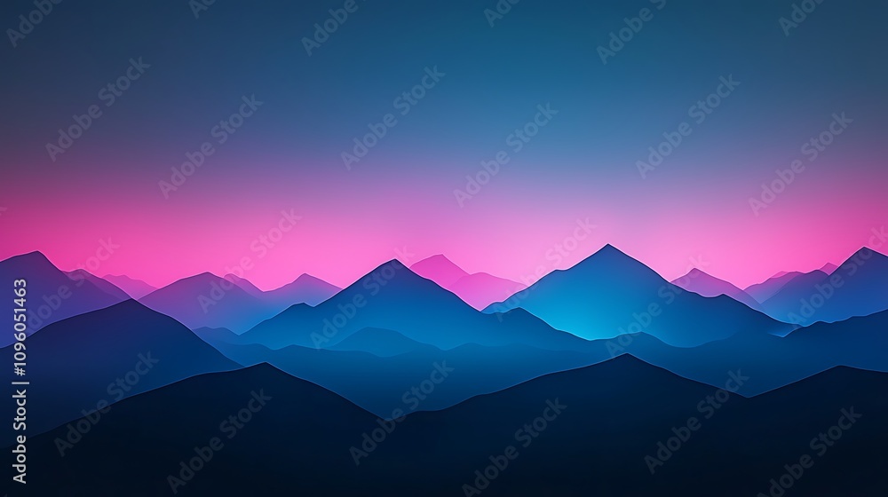 Obraz premium Majestic Mountain Landscape at Dusk with Soft Gradients in Pink and Blue Hues, Perfect for Nature and Travel Themes in Digital Art and Photography